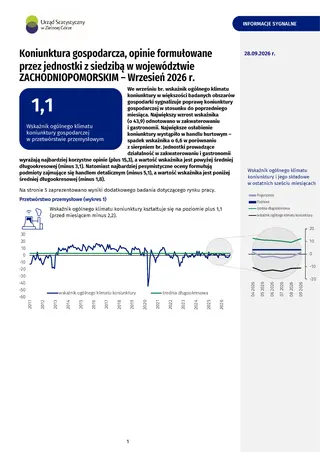 Powiększ obraz: Koniunktura gospodarcza w województwie zachodniopomorskim we wrześniu 2026 r. - okładka 