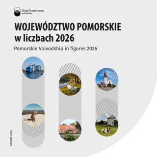 Powiększ obraz: Okładka Publikacji Województwo Pomorskie w liczbach - w niej szare tło, na górze logo Urzędu Statystycznego w Gdańsku, poniżej tytuł Publikacji, po środku trzy pionowe paski, w środku tych pasków po dwa zdjęcia w kółkach wewnątrz pasków symbolizujące województwo pomorskie. Opis zdjęć znajduje się w dołączonym pliku pdf na stronie drugiej pod tytułem zdjęcia zamieszczone na okładce