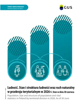 Powiększ obraz: Okładka publikacji Ludność. Stan i struktura oraz ruch naturalny w przekroju terytorialnym w 2026 r. Stan w dniu 30 czerwca